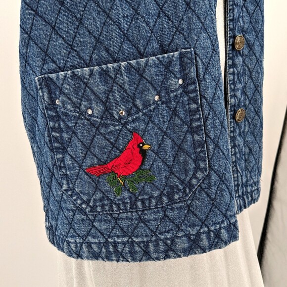 Vintage 1990s PTNY Denim Jacket Quilted Cardinal Embroidered Cottage Size M - Picture 6 of 11